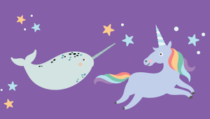 An illustration of a unicorn and a narwhal