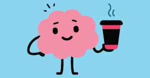 An illustrated image of smiley face holding a coffee cup.